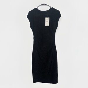 Zara Black Sparkle Knit Bodycon Midi Dress Size S NWT Cap Sleeve Party